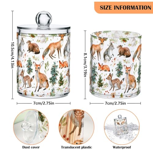 2 Pack Qtip Holder Organizer Dispenser Woodland Animals Trees Bathroom Storage Canister Cotton Ball Holder Container for Cotton Pads (2 Count)