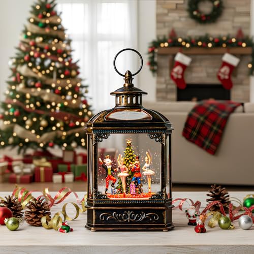 Christmas Snow Globe Lantern Lighted Nutcracker Ballet Stage Scene Musical Snow Water Lantern Swirling Glittering Home Decoration and Gift
