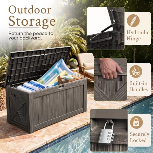 120 Gallon Deck Box Resin Outdoor Storage Box Waterproof