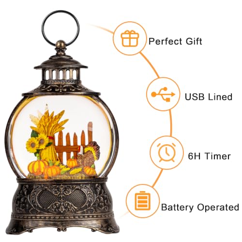 Christmas Fall Snow Globes Thanksgiving Water Lantern Swirling Glitter Snow Globe for Autumn Harvest Day Decorations Home Fall Decor Gifts