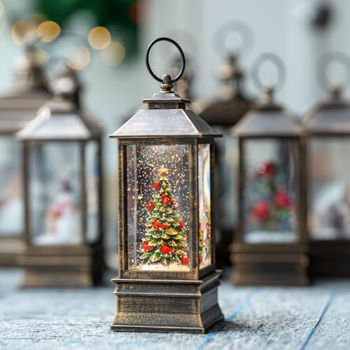 10'' Lighted Christmas Tree Cardinal Music Snow Globe Water Lantern with Swirling Glitter Decoration for Christmas Home