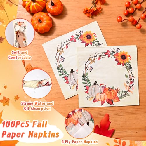 200 Pcs Fall Paper Plates and Napkins (200 Count)