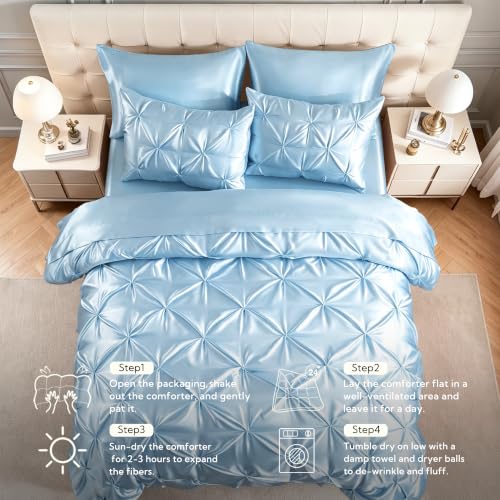 Satin Twin Comforter Set Light Blue