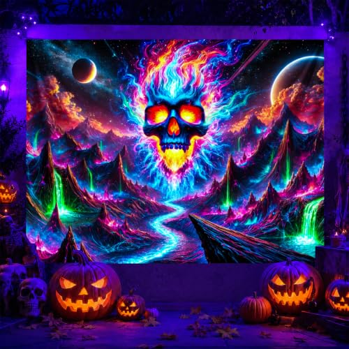 Blacklight Tapestry Skull Galaxy Party Wall Decor 78 x 59 Inch