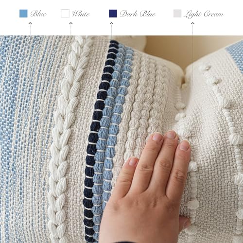 Coastal Blue Boho Decorative Throw Pillow Cover 18x18 Modern Bohemian Accent Pillow Case Square Woven Textured Farmhouse Pillows for Couch Bed