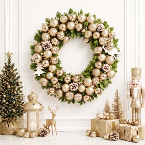24ct Champagne Christmas Ornaments for Tree Decorations (24 Count)