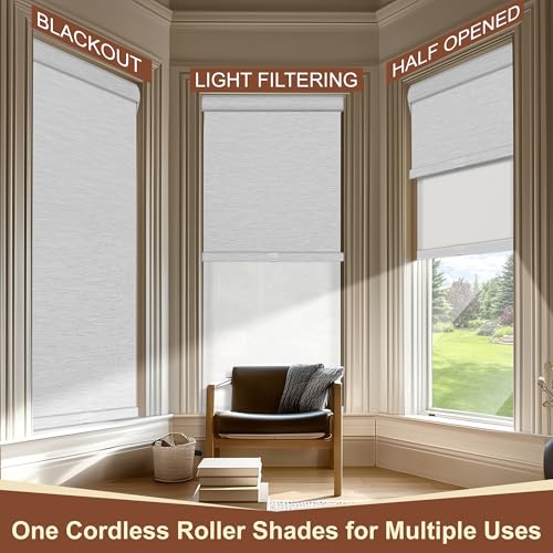 Cordless Dual Roller Shades. White.30 W x 44" H