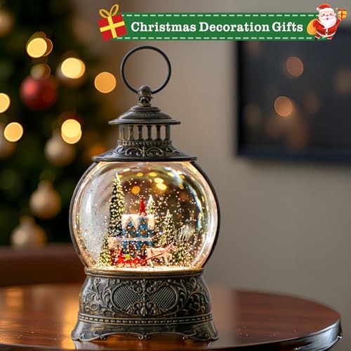 Christmas Snow Globes Christmas Water Lantern with Carriage Blue Church