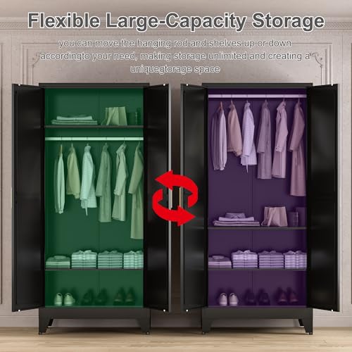 71'' Farmhouse Metal Wardrobe Cabinet with Hanging Rod