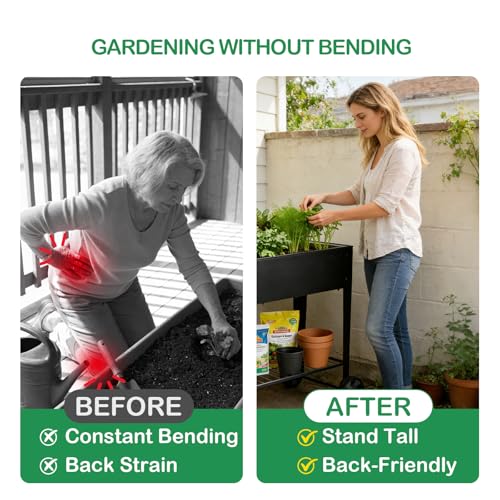 31.5" Tall Elevated Mobile Raised Garden Bed with Wheels and Shelf