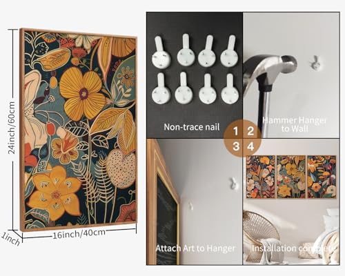 Orange Floral Framed Canvas Wall Art Set of 3 (3 Count)