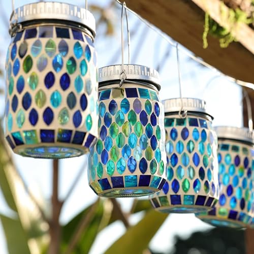 6 Pack Mosaic Lanterns Outdoor Waterproof with 215% Larger Solar Panel (6.02 Count)