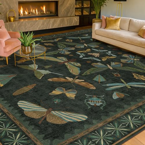 7x9 Insect Dark Green Rugs for Living Room (63 Sq Ft)