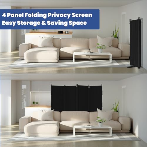 Room Divider 4 Panel Folding Screen 6ft Portable Wall Partition Room Divider with 3 Metal Feet