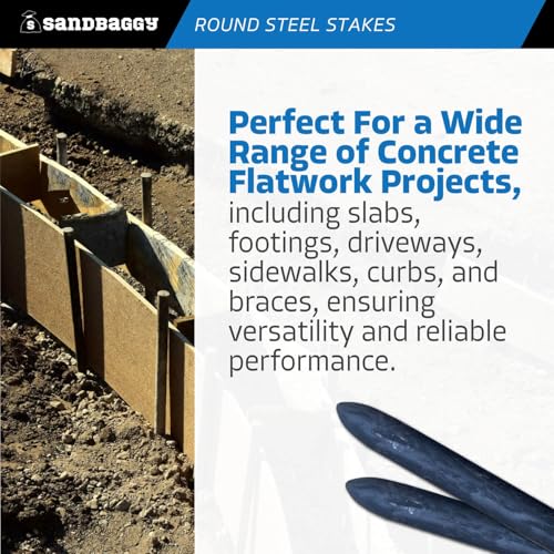 12 Inch Round Steel Concrete Form Stakes with Nail Holes (10 Count)