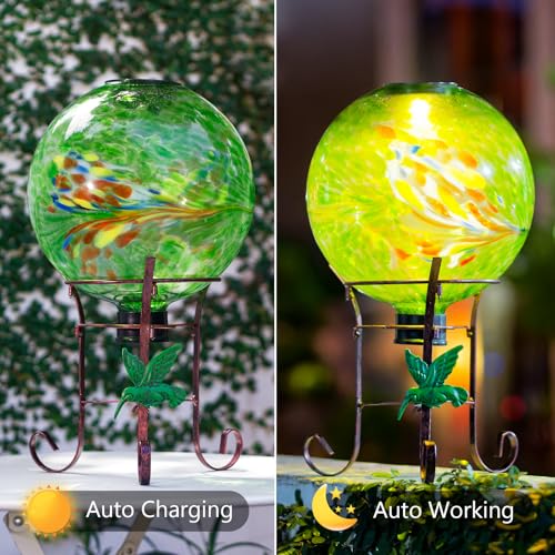 10 Inch Solar Glass Gazing Ball with 9.4" H Metal Stand