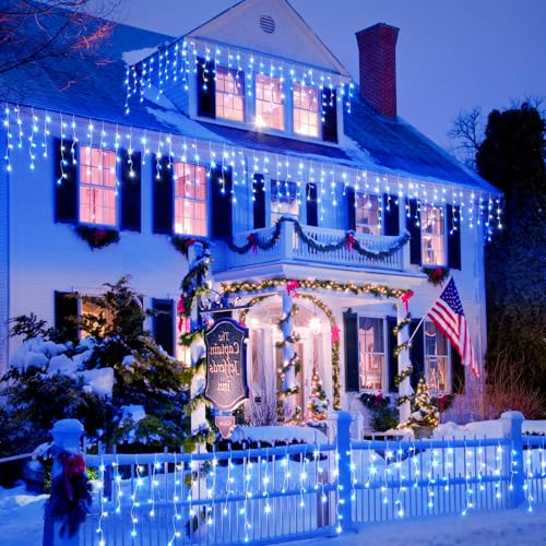 33FT Icicle Lights for Outside 400 LED Blue and White Christmas Lights