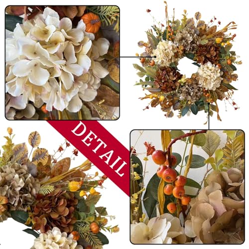 24 Inch Fall Wreaths for Front Door with Hydrangea