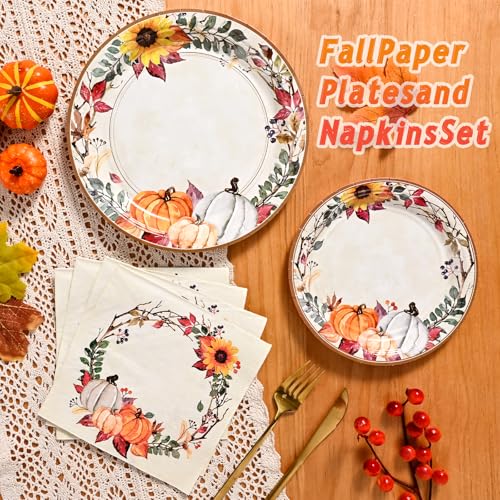 200 Pcs Fall Paper Plates and Napkins (200 Count)