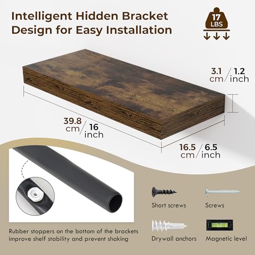 16 inch Brown Floating Shelves for Wall