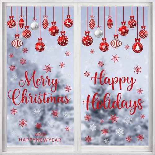 Red Merry Christmas Window Clings 6 Sheets (6 Count)
