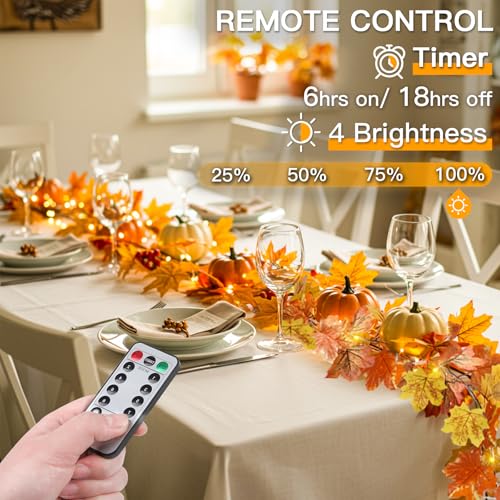 20 LED Fall Leaves Garland with Lights Battery Operated Timer Yellow
