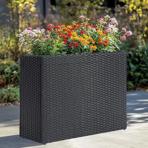 Large Rectangular Block Planter Box Handmade Wicker Tall Planters for Outdoor Plants with Removable Liners Modern Planter for Indoor Outdoor Patio Deck