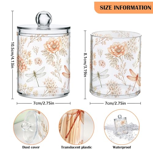 2 Pack Qtip Holder Organizer Dispenser Dragonfly Seamless Pattern Bathroom Storage Canister Cotton Ball Holder Container for Cotton Swabs (2 Count)