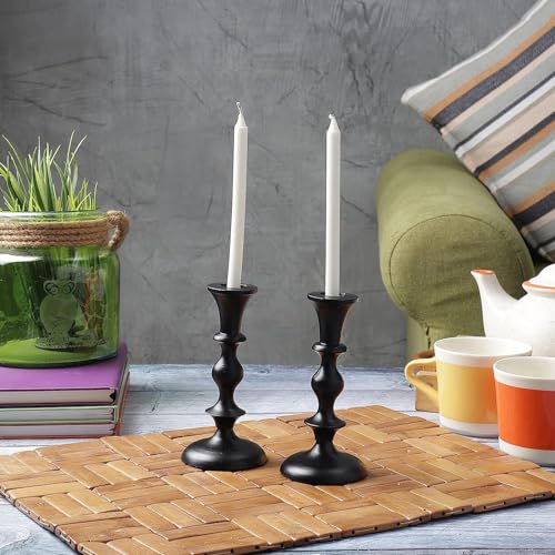 Black Candle Holders Set of 2 Decorative Centerpiece Table Candlesticks Holders for Taper Candles Home Decor Easter Candle Holders for Dinner Party Wedding Decorations