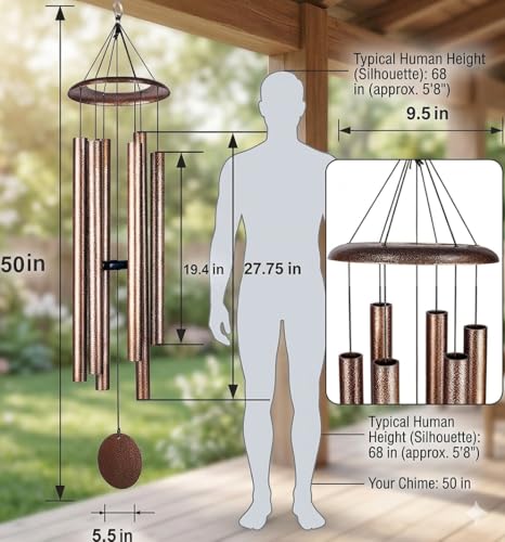 HOHIYA 50" Extra Large Outdoor Wind Chimes Deep Tone Aluminum
