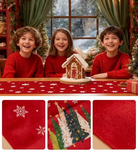 Christmas Table Runner Snowflakes Christmas Tree Home Decorations Red