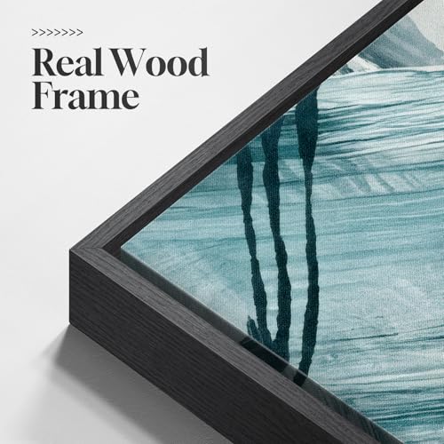 Large Framed Blue Neutral Abstract Wall Art for Living Room (3 Count)