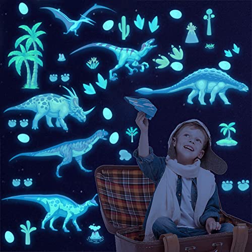 Glow in The Dark Dinosaur Wall Decals Dinosaur Room Decor for Bedroom (68 Count)