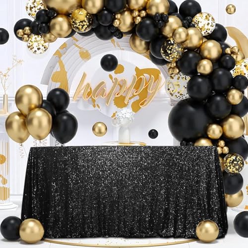 Sequin Tablecloth 90x156 Inch Black for Halloween Wedding Party