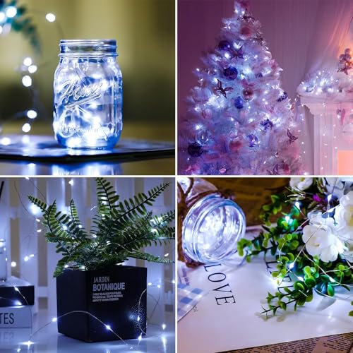 16 Pack Fairy Lights Battery Operated 7ft 20 LED String Lights Mini Twinkle Lights Silver Wire Firefly Starry Lights for DIY Mason Jar Wedding Centerpiece Table Party Christmas Decorations (16 Count)