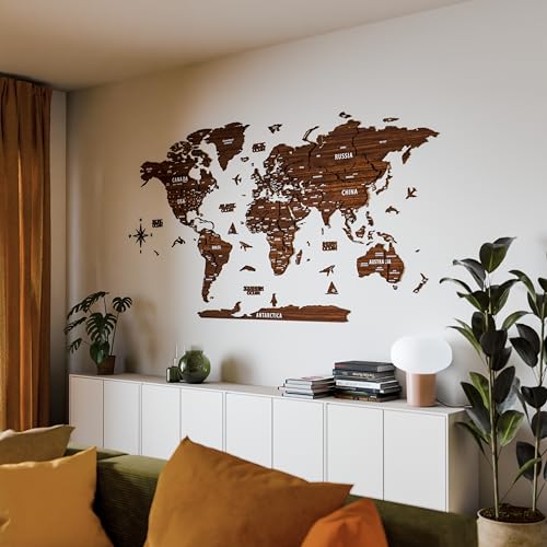Multilayer 3D Wooden World Map
