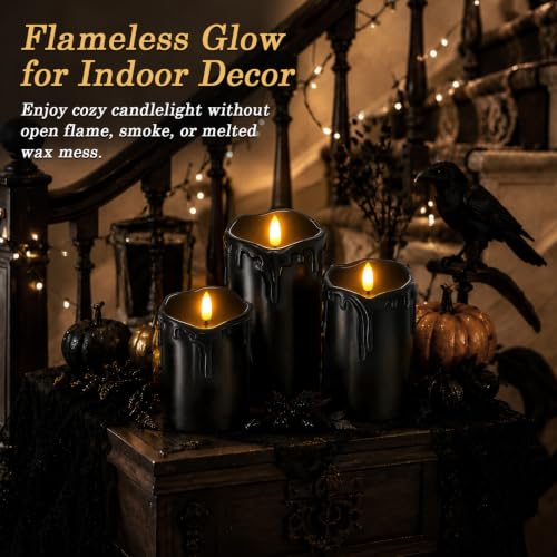 Black Drip Real Wax Flameless Candles with Remote Timer