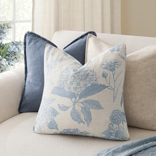 Set of 2 Linen Floral Vintage Throw Pillow Covers Neutral Accent Decorative Cozy Cushion Covers Farmhouse Boho Home Decor for Sofa Chair Couch Bedroom Living Room