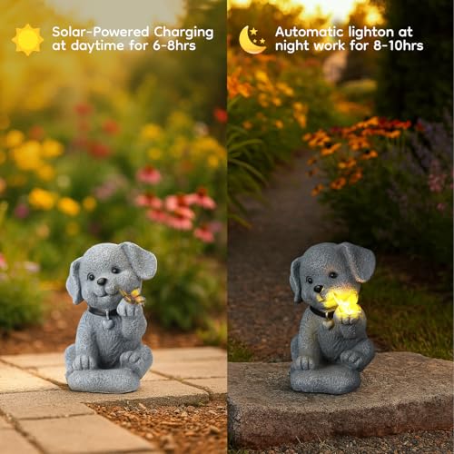 Solar Dog Statue with Butterfly