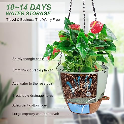 12 Inch Self Watering Hanging Planters for Indoor Outdoor Plants