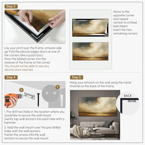 24"x46" Extra Large Framed Wall Art Golden Horizon Dramatic Abstract Landscape Illustration for Home Living Room Bedroom Decor