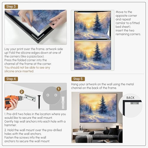 46"x60" Extra Large Framed Wall Art Winter Sunrise in Snowy Pine Forest Watercolor Style for Home Living Room Bedroom Decor