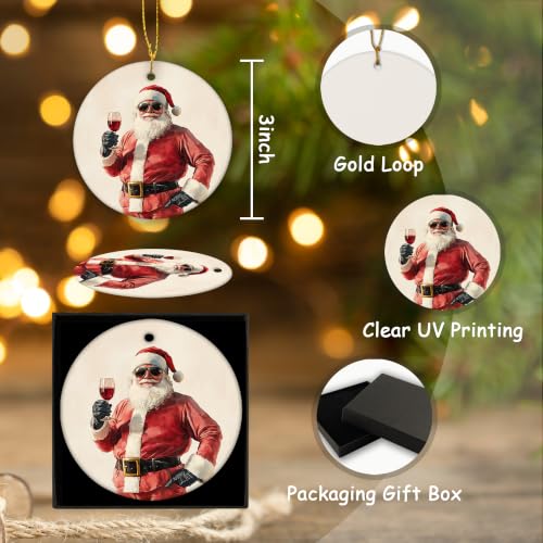 Santa Claus Wine Bar Christmas Ceramic Ornament