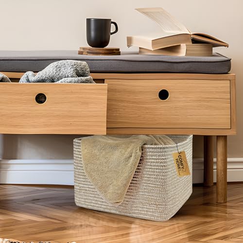 Cotton Rope Woven Basket with Handles for Shelves