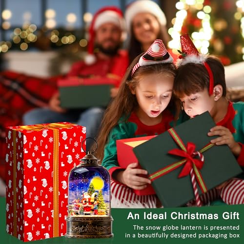 Christmas Snow Globe Water Lantern with Santa List Scene Battery Operated or USB Powered Musical Lighted Holiday Decoration for Tabletop Display for Family and Friends