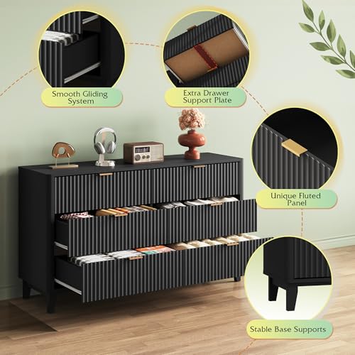 Fluted Dresser for Bedroom with 6 Drawers