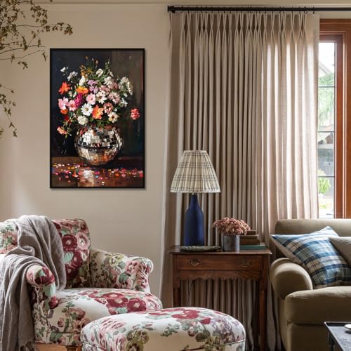 Colorful Moody Florals Disco Ball Canvas Wall Art