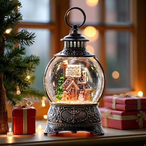Christmas Snow Globes Christmas Water Lantern with Gingerbread Man & Snowman
