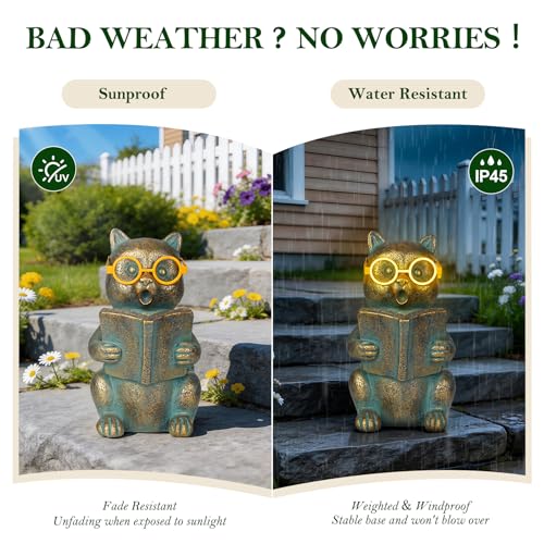 Solar Reading Cat Decor with Light