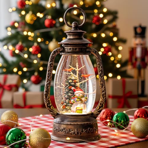 Christmas Snow Globe Lantern Water Glittering Snowman with Christmas Tree